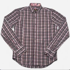 Giovanni Testi Men’s Plaid Button Down Shirt Red and Black Size Small